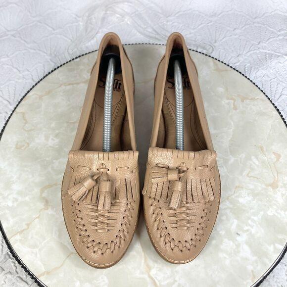 Sofft Loafers Womens Size 8.5 Tan Basket Weave Leather Slip On Comfort Shoes New - Picture 4 of 13